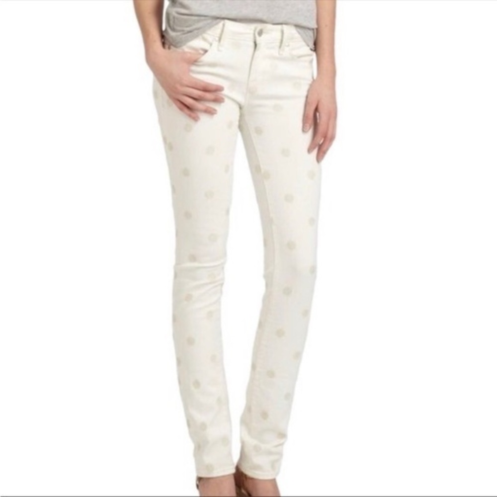 MARC JACOBS LOU SKINNY WHITE TONAL POLKA DOTS STRETCH JEANS 29